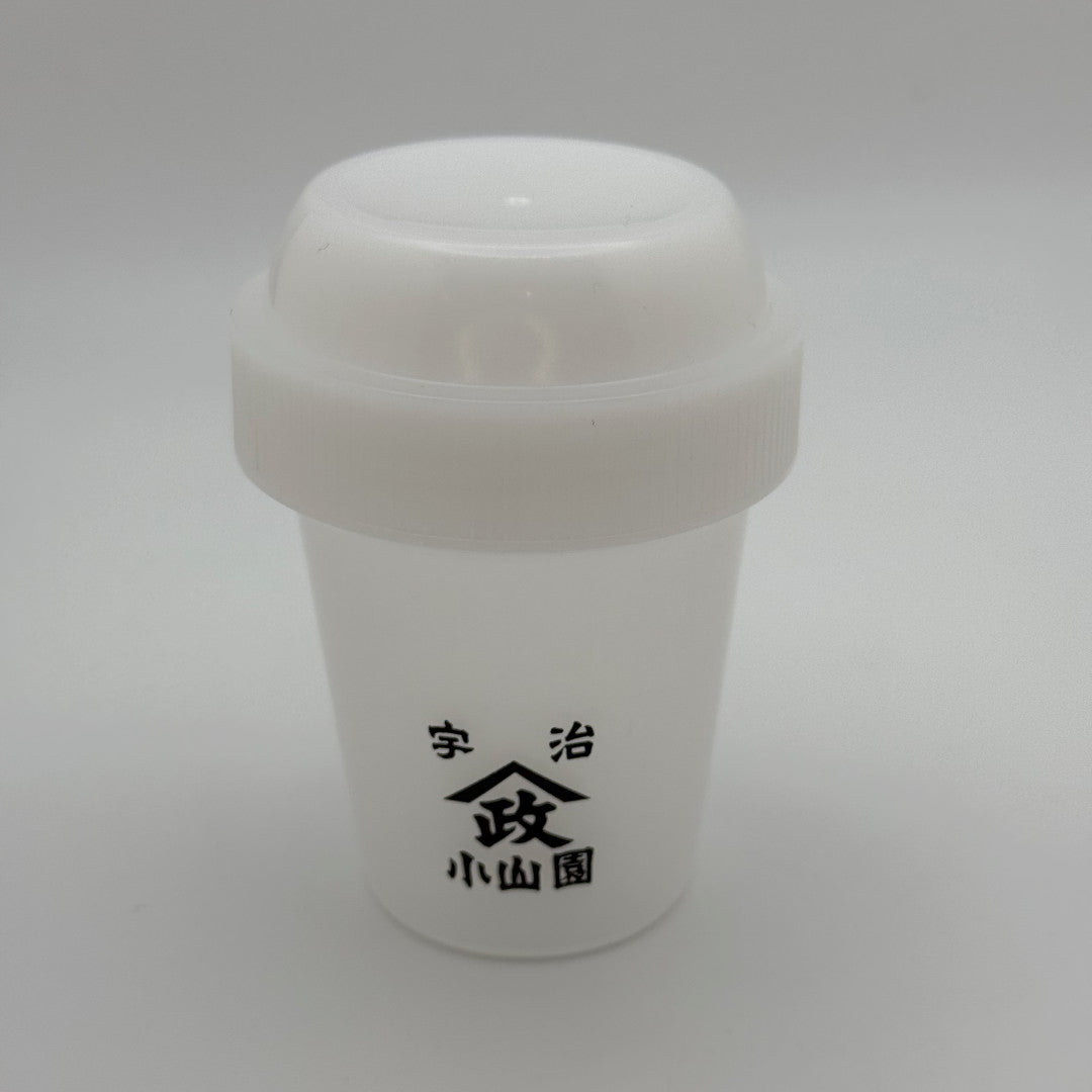 On the go Matcha shaker with a Yamamasa Koyamaen logo.
