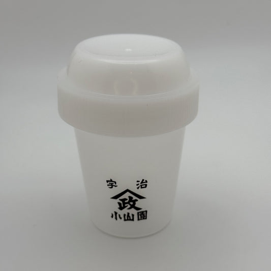 On the go Matcha shaker with a Yamamasa Koyamaen logo.