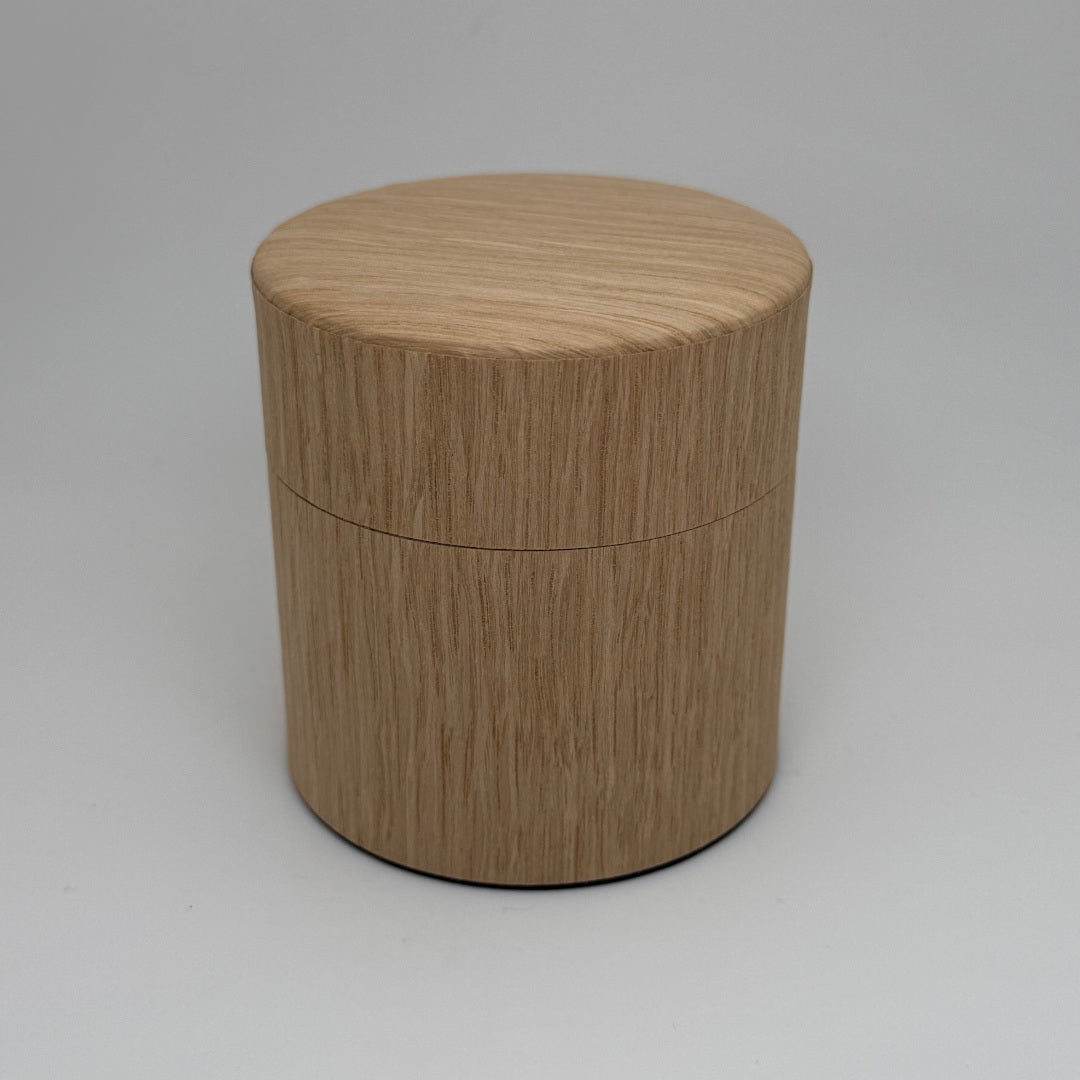 Oak Tea Canister - Kotodo - 100 Gram Storage Capacity. Closed.