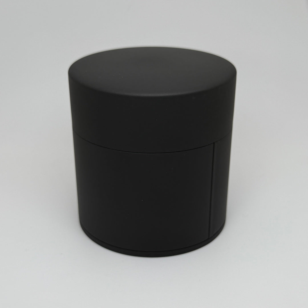 Black Tea Canister - Kotodo - 100 Gram Capacity. Built in Sifter. Closed