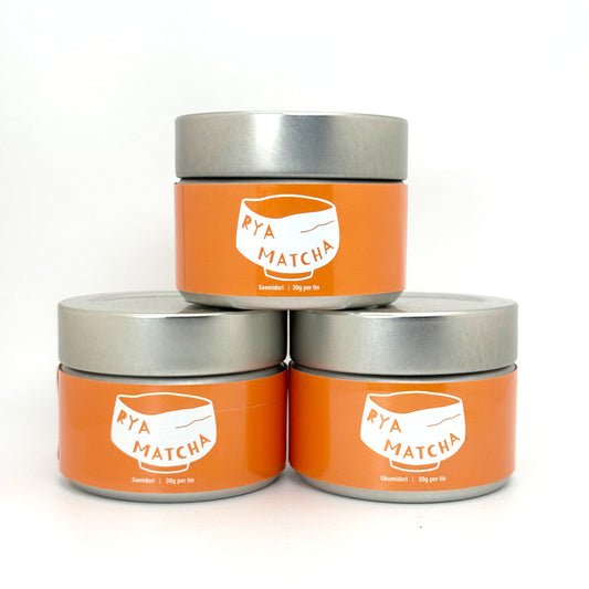 Samidori and Okumidori and Saemidori Matcha Cultivar Trio Bundle - Rya - 30 Gram Tin Cans