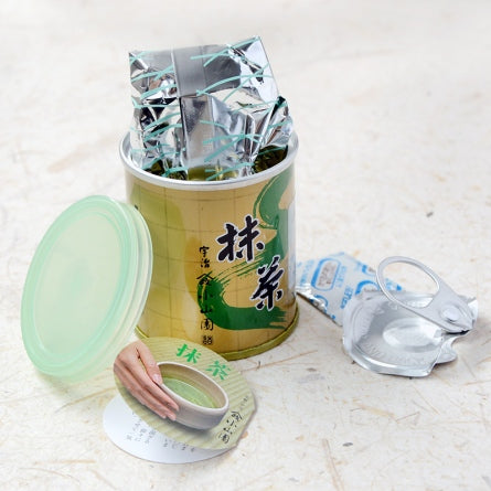 Seiun Matcha - Yamamasa Koyamaen - 30 Gram Tin Can. The Can is opened showing a bag inside.