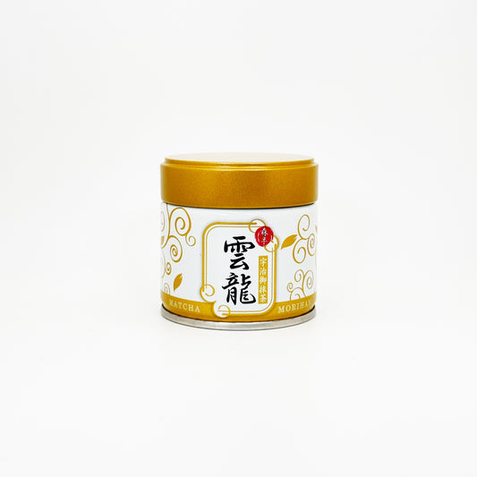 Unryu Matcha by Morihan. A 30 gram tin on a white background.